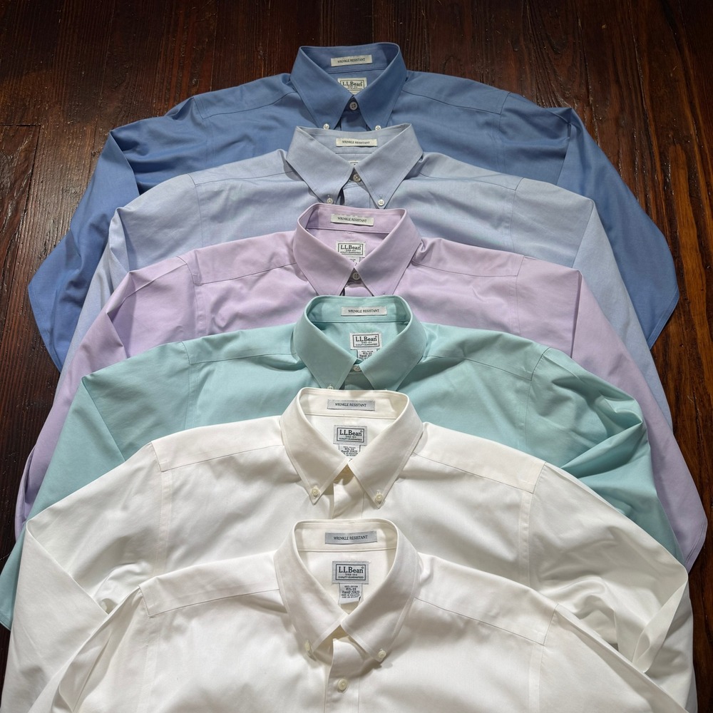 LOT OF 6 LL Bean Shirt Mens 15.5-33 Wrinkle Free Pinpoint Oxford Cloth 251423